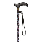 Mini folding aluminum crutch, printed with flowers and black background