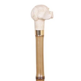 Elegant Bamboo Walking Stick Ivory Colour Dog Head Handle Collectable Animal Cane