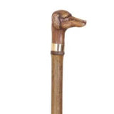 Handsome Bamboo Walking Stick with Dog Head Handle and Gold Colour Ring