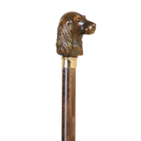 Cocker Dog Handle Wooden Walking Stick Cane Brown Beech Wood Stick Gold Collar