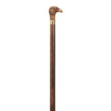 Eagle Head Handle Collectable Walking Stick Brown Hard Beech Wood Stick Gold Collar