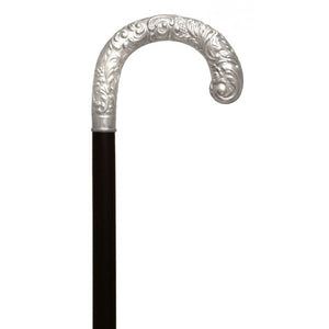 Formal Hallmarked Sterling Silver 925 Carved Crook Walking Cane