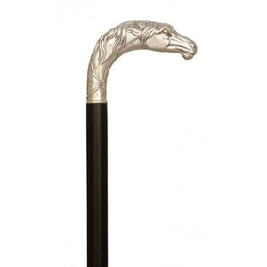 Hallmarked Sterling Silver 925 Carved Horse Head Walking Cane