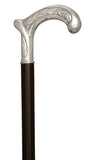 Premium Alpaca Silver Carved Leaf Derby Handle Walking Stick 37"