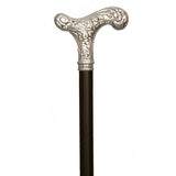 Formal Hallmarked Sterling Silver 925 Carved Floral Walking Cane