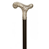 Formal Hallmarked Sterling Silver 925 Carved Floral Walking Cane