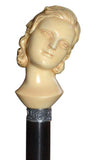 Certified Ivory Woman Head Walking Stick On Ebony Shaft